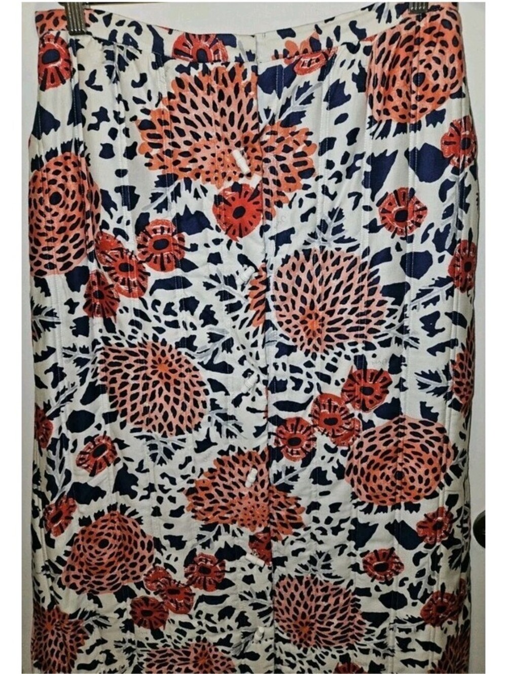 Vera Neumann Sz 12 Vintage Maxi Skirt Quilt Floral White Blue Red Toggle Button - Picture 4 of 11